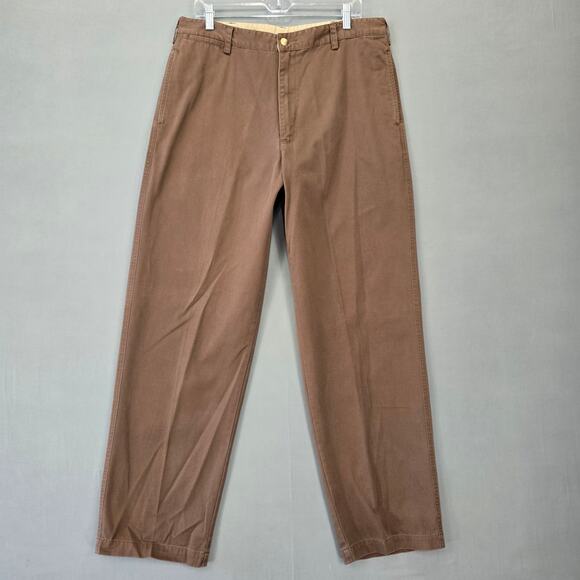 Field Master Flat Front Straight Leg Pants Mens Size 36x32 Brown Cotton Khakis - Picture 1 of 10
